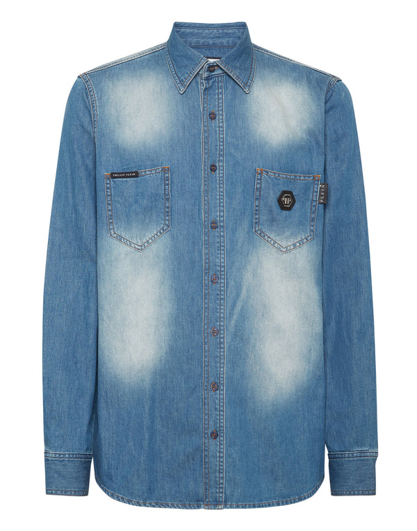 PHILIPP PLEIN Denim Shirt Long-Sleeve Skull&Bones