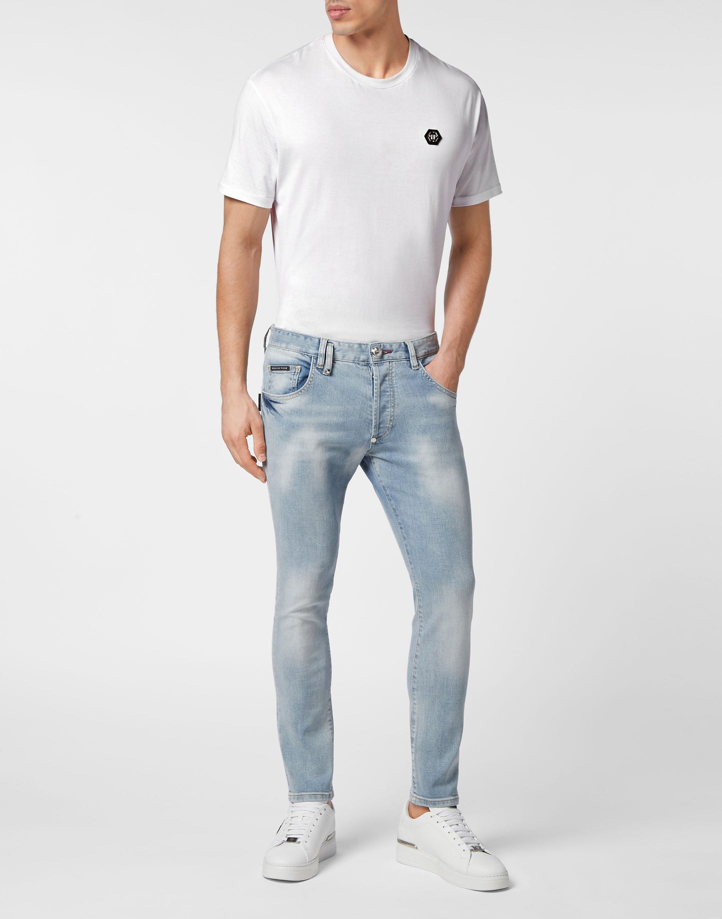 Embroidered Denim Trousers Skinny Fit Skull Ice Cube