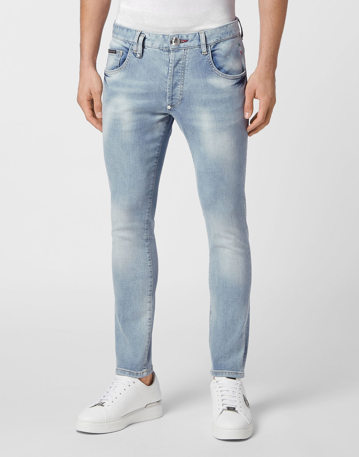 Embroidered Denim Trousers Skinny Fit Skull Ice Cube