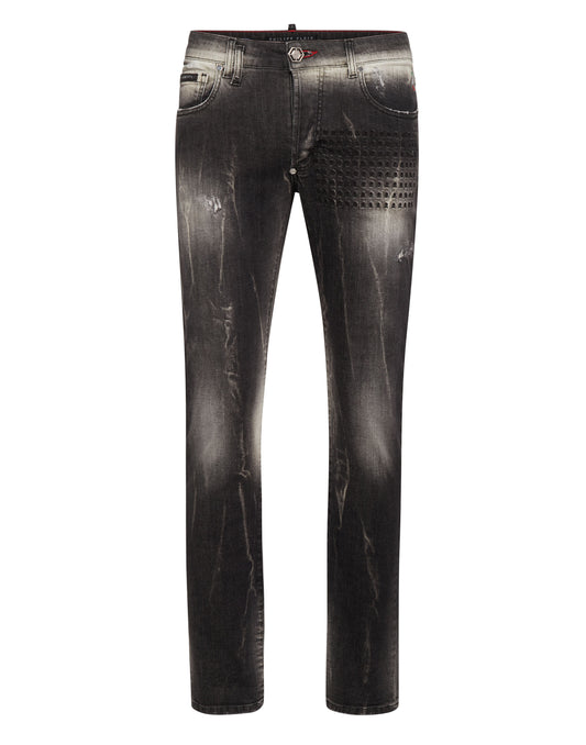 Denim Trousers Super Straight Cut Fit Skull&Bones Amangiri Grey