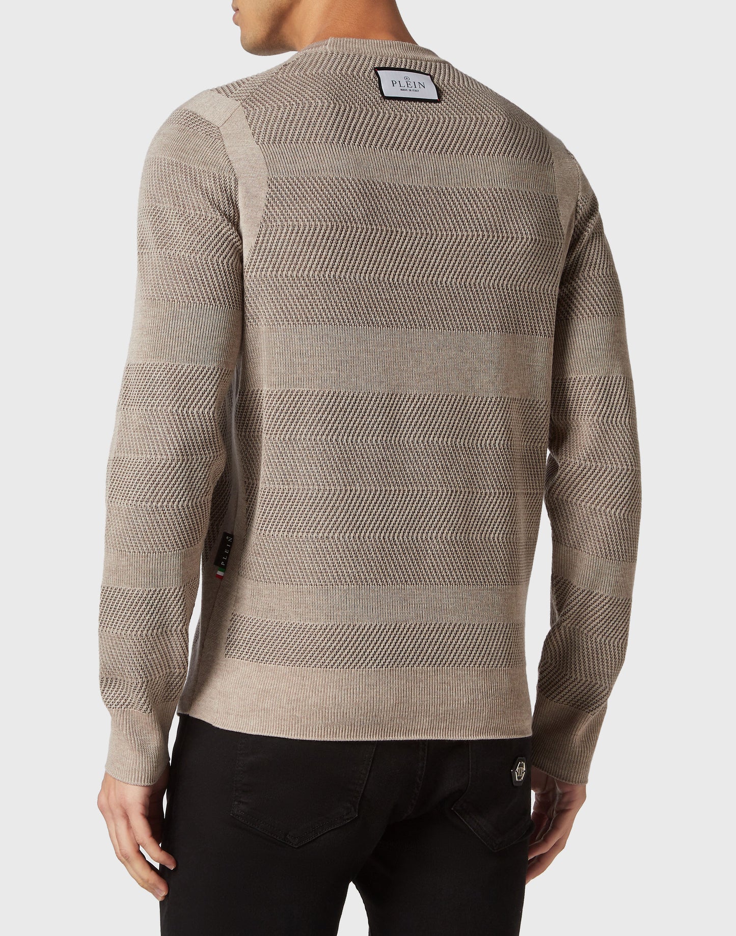 Wool/Silk Pullover Round Neck LS Skull&Bones brown / beige
