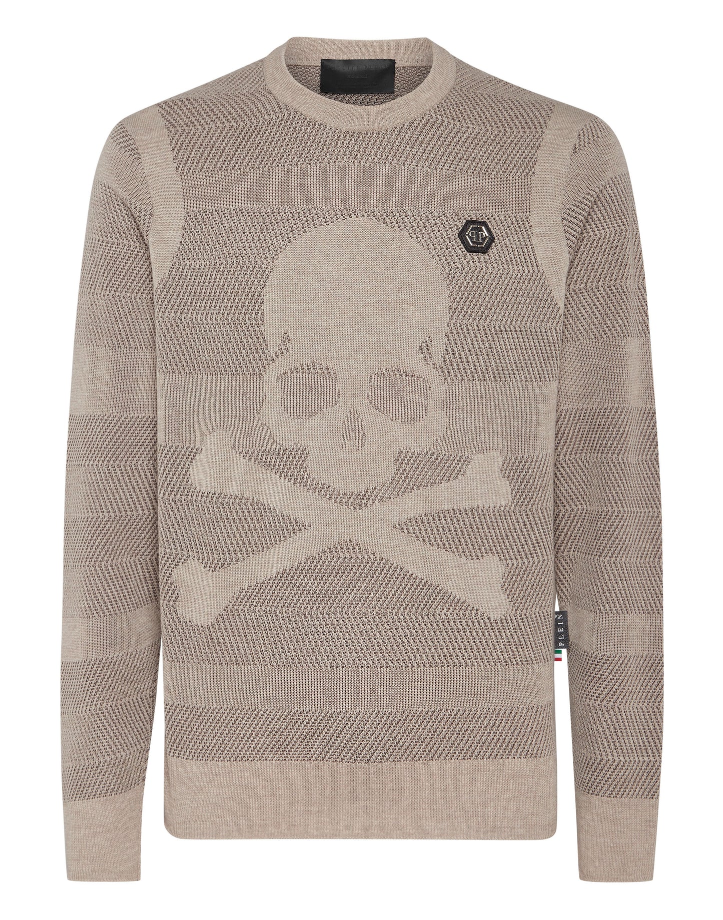 Wool/Silk Pullover Round Neck LS Skull&Bones brown / beige