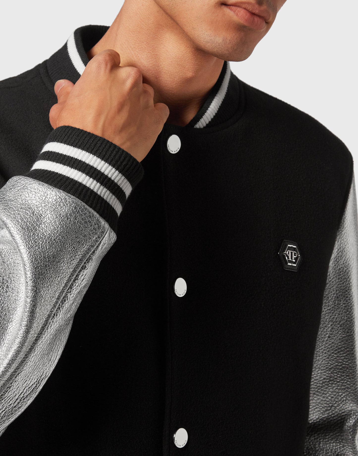 Wool and Leather Bomber black