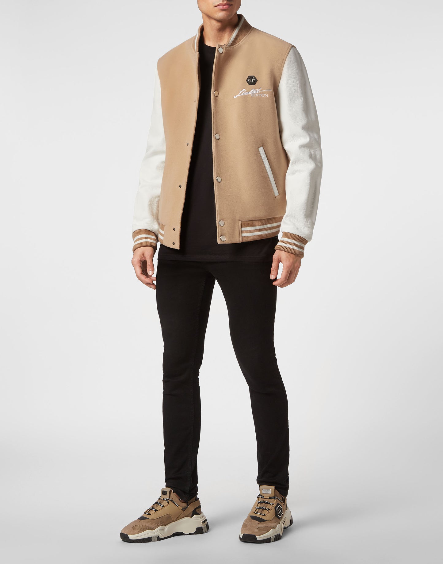 Wool and Leather Bomber Skull&Bones beige / white