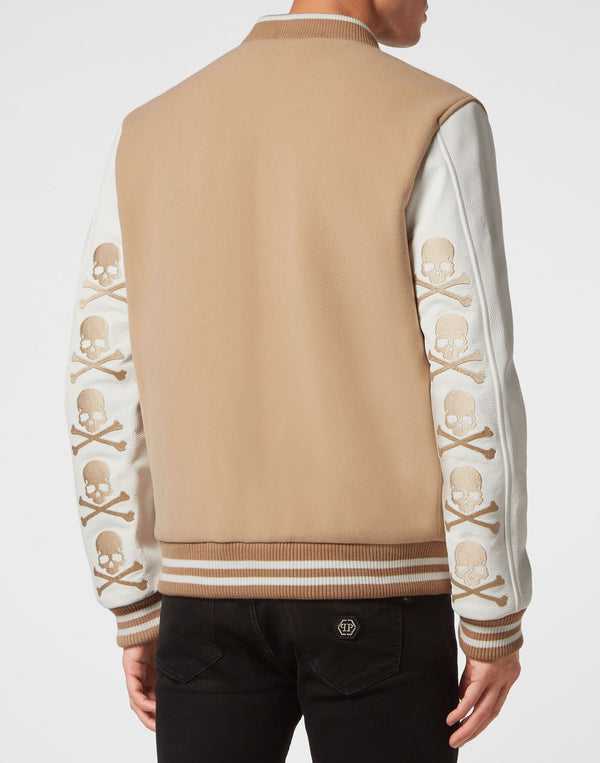 Wool and Leather Bomber Skull&Bones beige / white