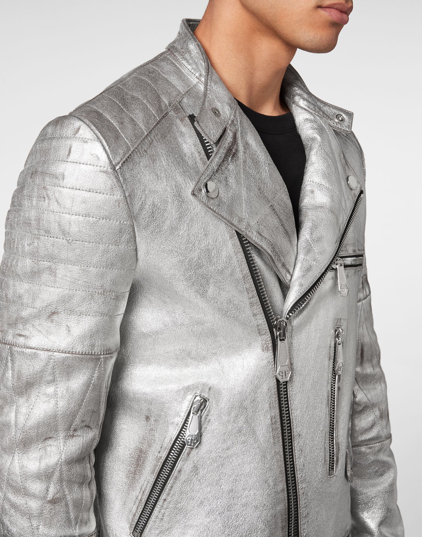 Leather Biker Flowers Silver