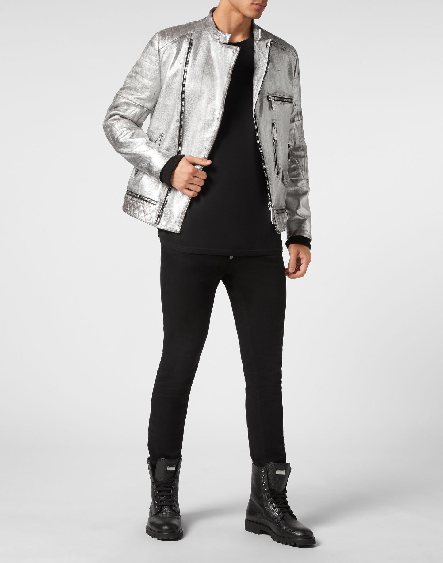 Leather Biker Flowers Silver