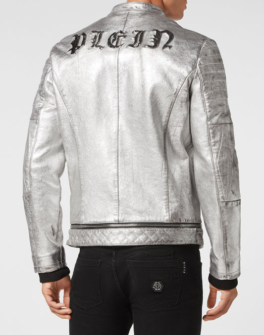 Leather Biker Flowers Silver