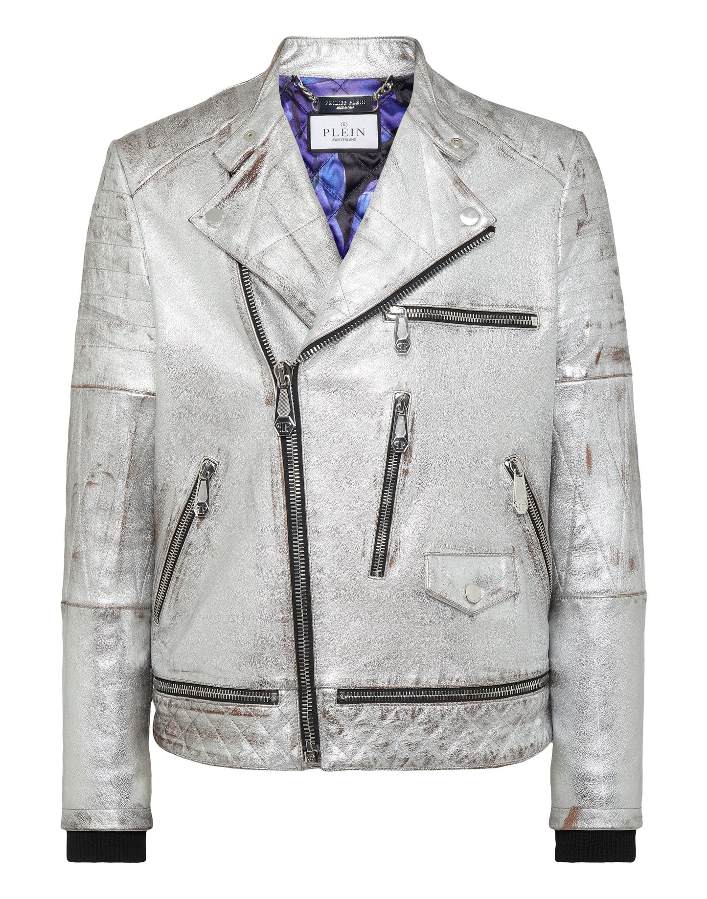 Leather Biker Flowers Silver