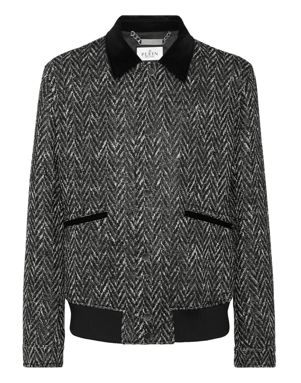 PHILIPP PLEIN Chevron Collared Bomber Gothic Plein black