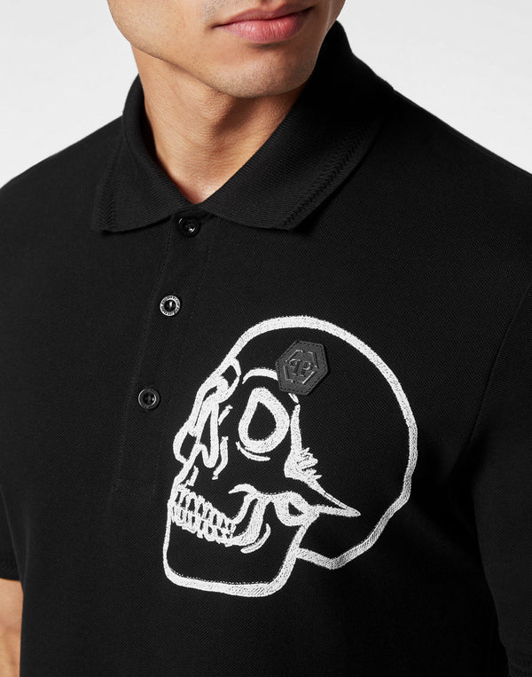 PHILIPP PLEIN Jersey Polo Shirt Skull black