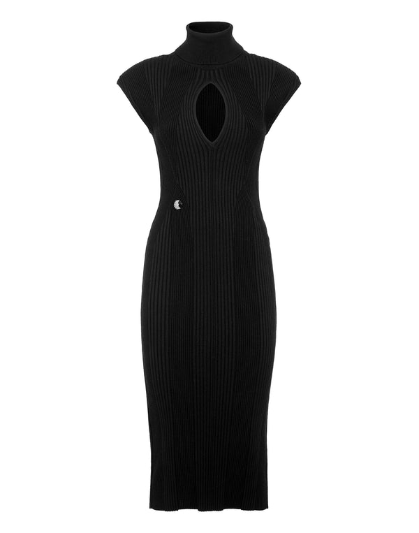 PHILIPP PLEIN Padded Shoulder Knit Midi Dress black