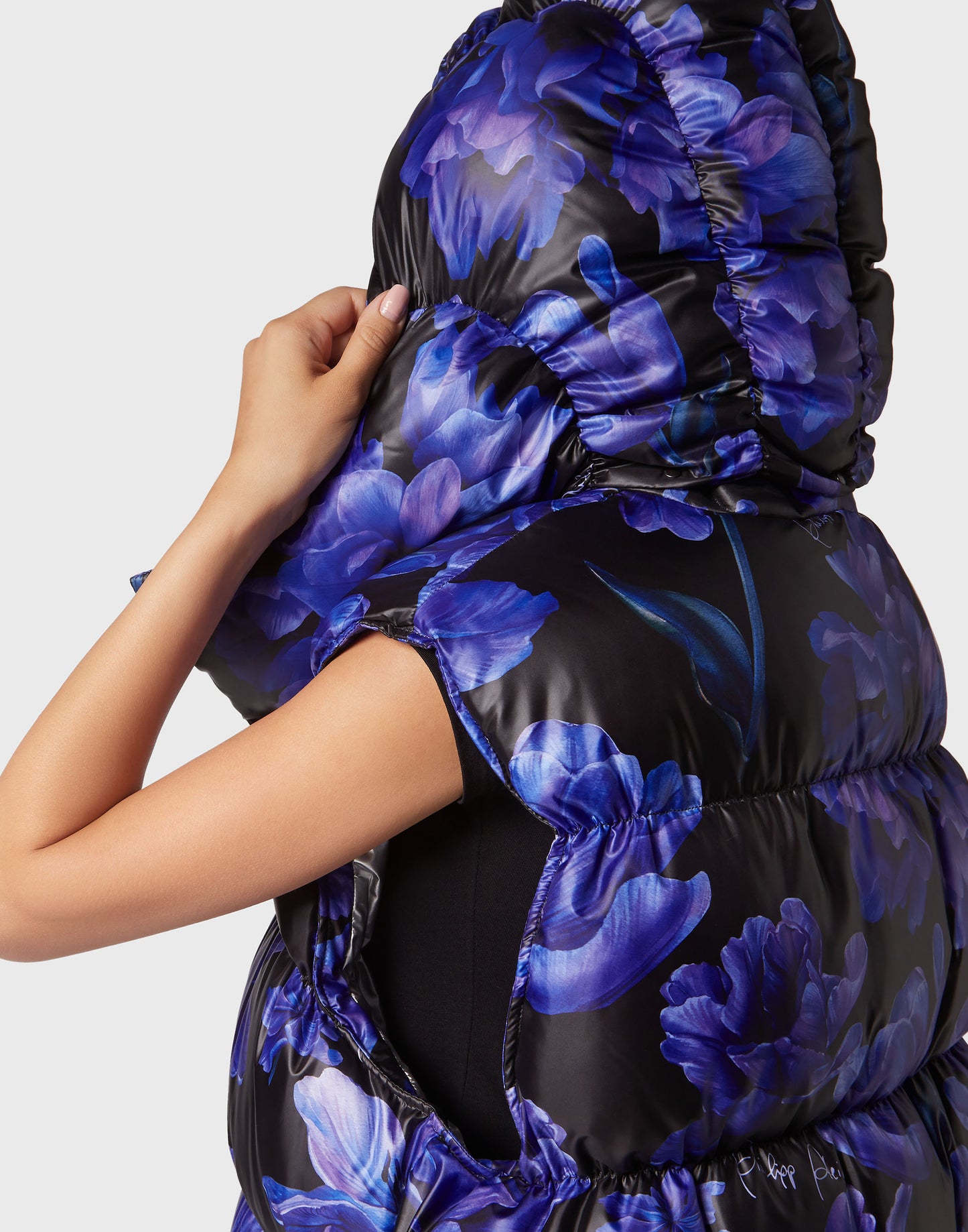 Nylon Down Jacket Vest Flowers black