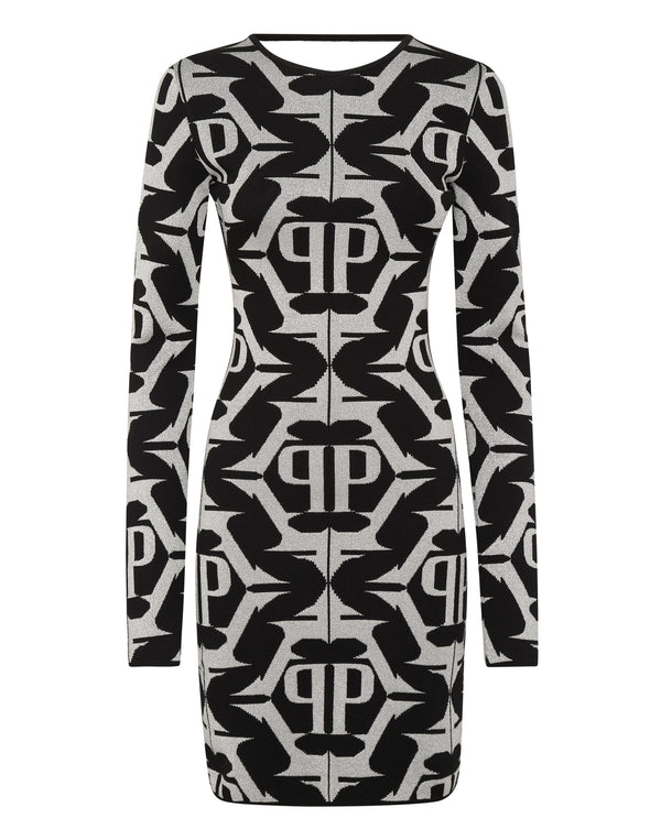 PHILIPP PLEIN Viscose & Lurex Mini Dress Hexagon black