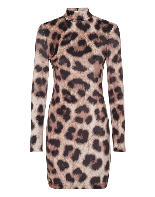 Chenille Turtleneck Mini Dress Leopard leopard