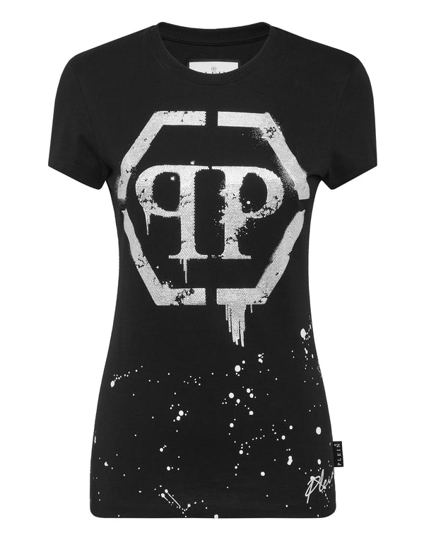 PHILIPP PLEIN T-shirt Round Neck Sexy Pure Fit Hexagon black