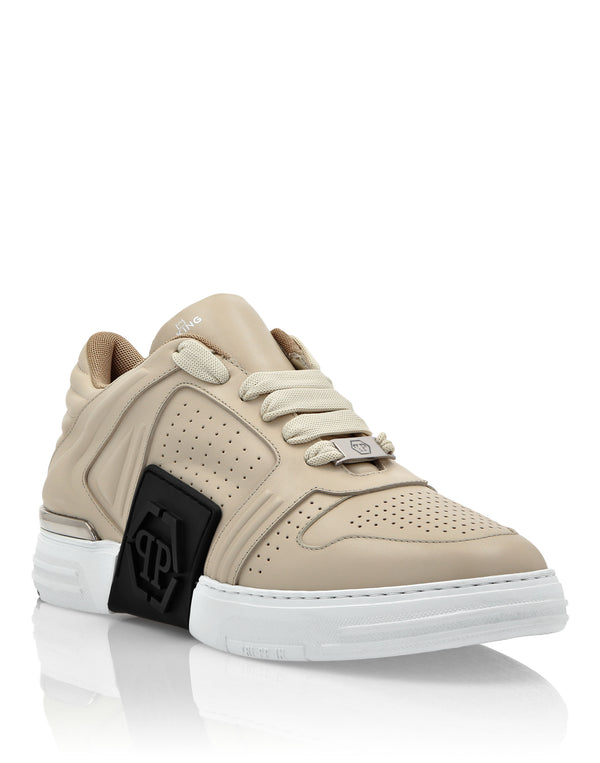 PHILIPP PLEIN Leather Lo-Top Sneakers beige