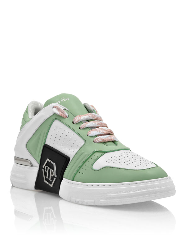 PHILIPP PLEIN Leather Lo-Top Sneakers Hexagon pink+green