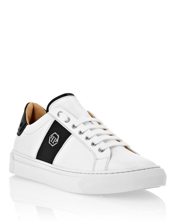 PHILIPP PLEIN Leather Lo-Top Sneakers Hexagon white / black