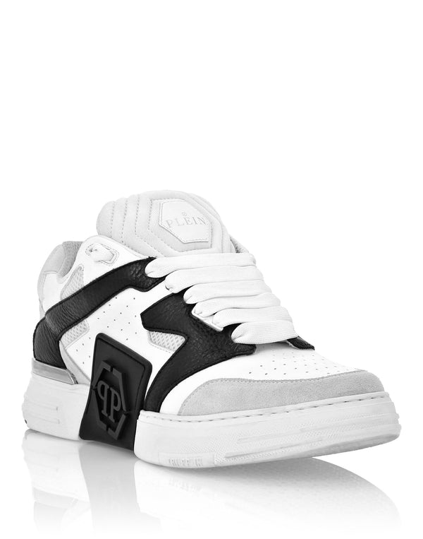 PHILIPP PLEIN Mix Leather Lo-Top Sneakers white / black