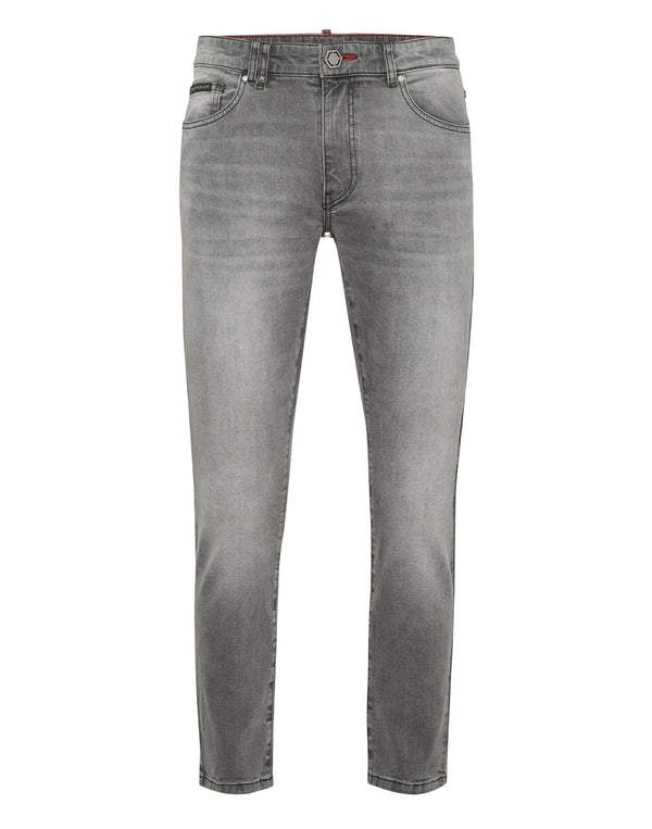 Philipp Plein Skinny Jeans Greatness 淺灰水洗窄管牛仔褲 男款正面