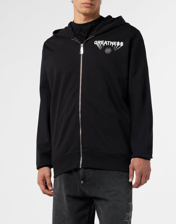 Philipp Plein Zip Hoodie Greatness 左胸GREATNE$$印花六角PP徽章細節特寫