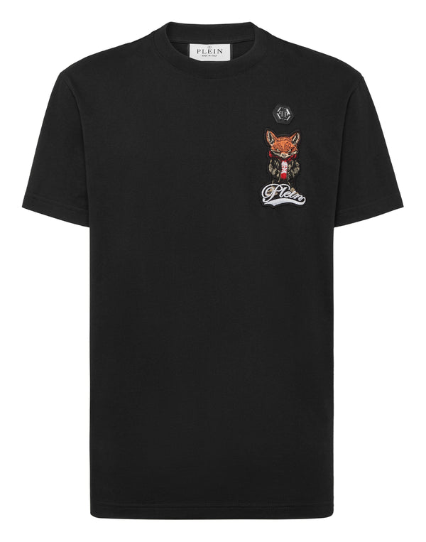 Philipp Plein T-Shirt Plein Fox 黑色左胸狐狸刺繡Plein草書圓領T恤 男款正面