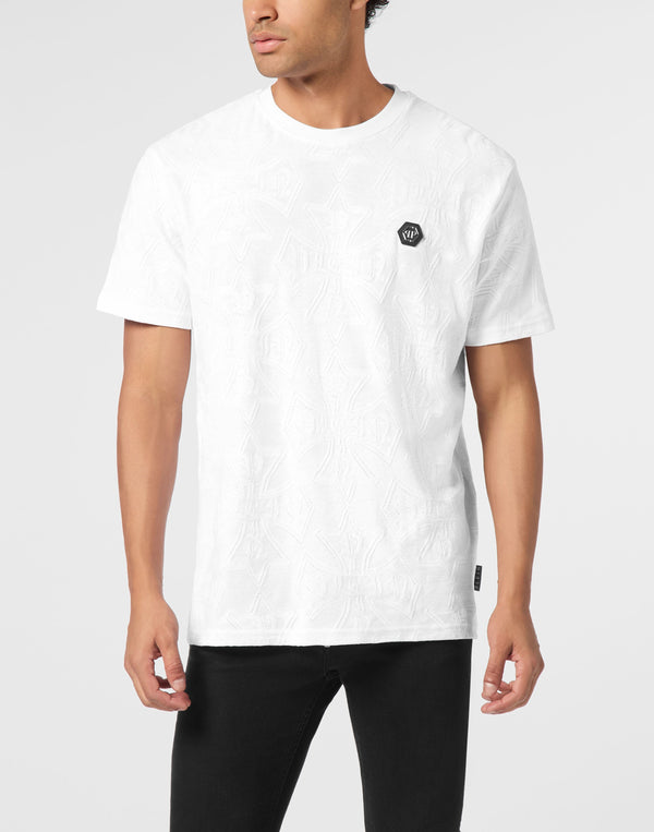 Philipp Plein Round Neck Jacquard T-Shirt Crest 白色黑色提花六角PP徽章極簡圓領T恤 男款正面