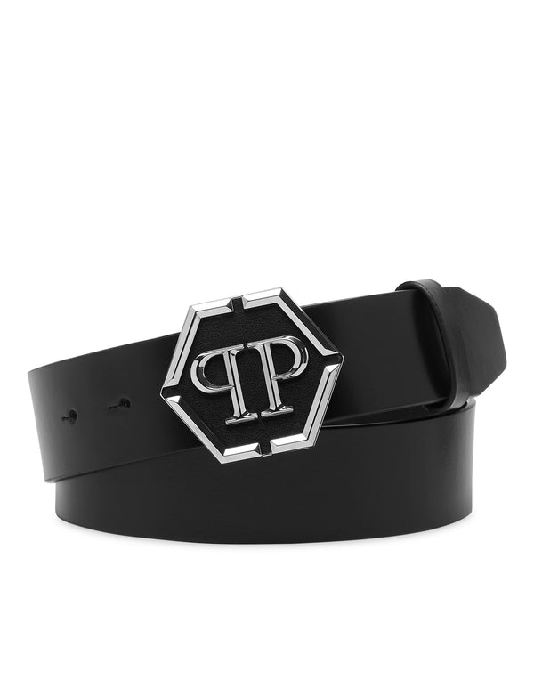 PHILIPP PLEIN Leather Belt Hexagon black/nickel