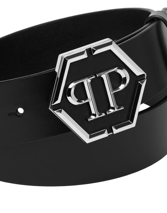 Leather Belt Hexagon black/nickel
