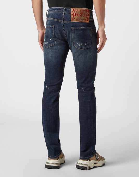 Denim Trousers Super Straight Cut Fit Deep Ocean