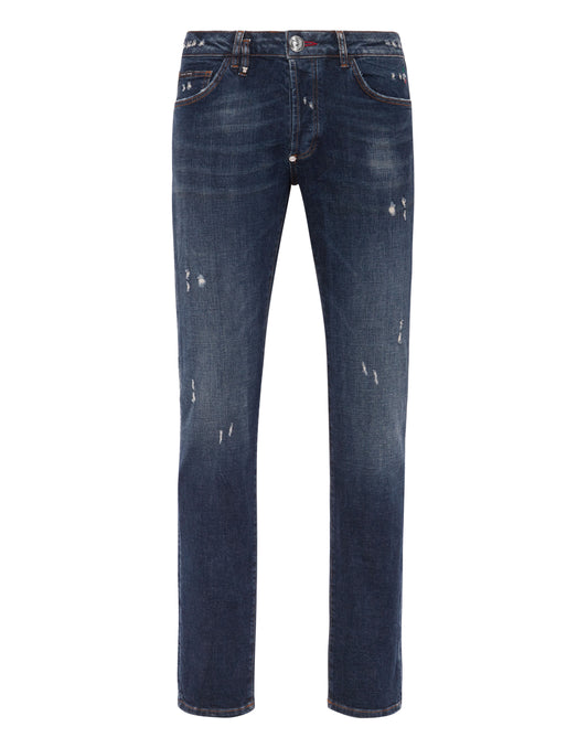 Denim Trousers Super Straight Cut Fit Deep Ocean