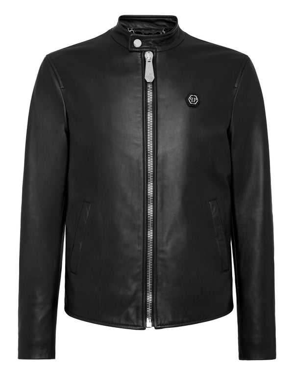 PHILIPP PLEIN Leather Moto Jacket black