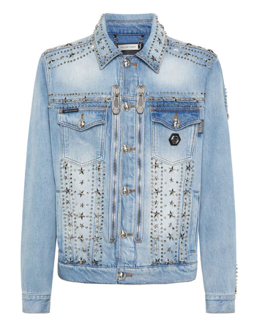 PHILIPP PLEIN Zipped Denim Jacket Studs