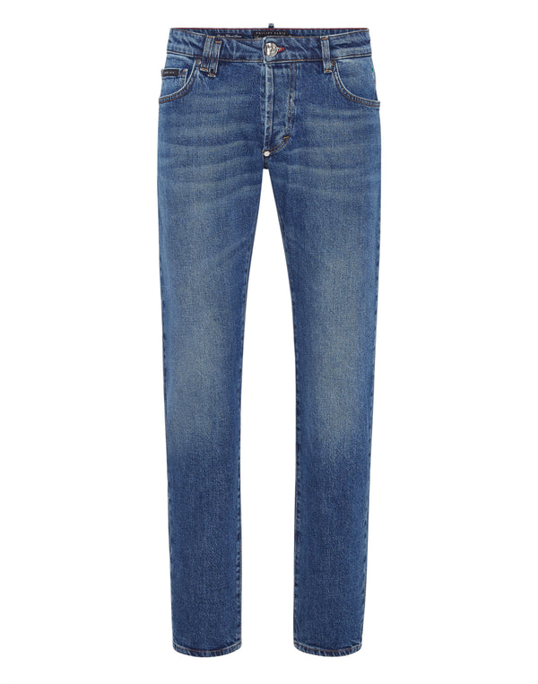PHILIPP PLEIN Denim Trousers Super Straight Cut Tattoo
