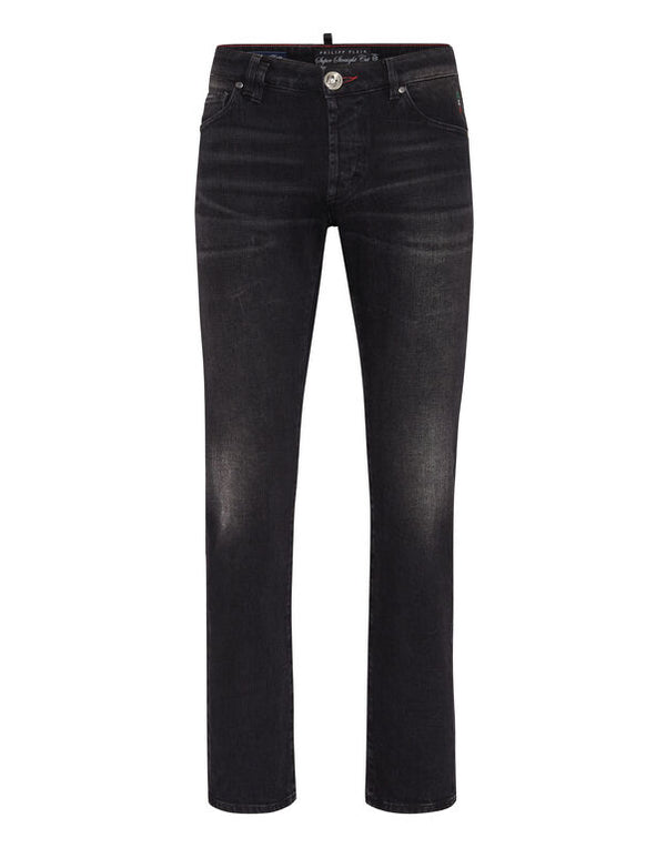 PHILIPP PLEIN Denim Trousers Super Straight Cut Tattoo
