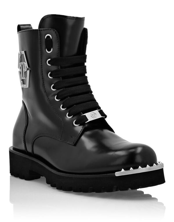 PHILIPP PLEIN Leather Printed Boots Flat High