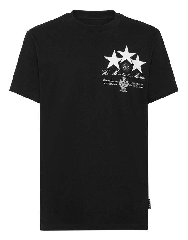 PHILIPP PLEIN Round Neck T-Shirt Leather Patch Stars