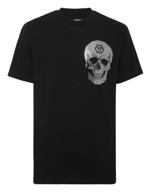 PHILIPP PLEIN Round Neck Heavy Cotton T-Shirt Crystal Skull