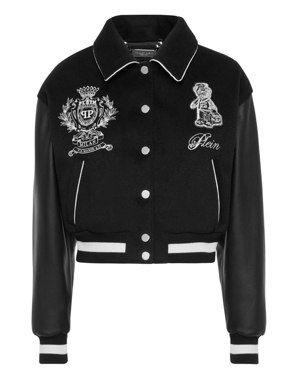 PHILIPP PLEIN Wool and Leather College Bomber Teddy