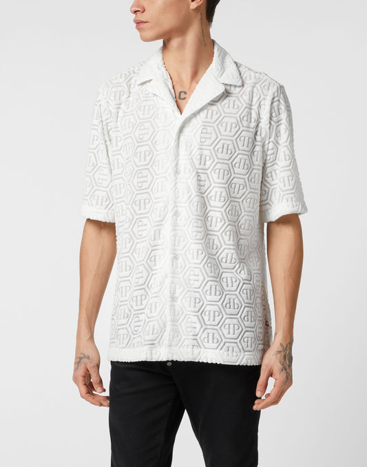 Philipp Plein Jacquard Monogram 滿版六角PP同色系提花織紋細節特寫