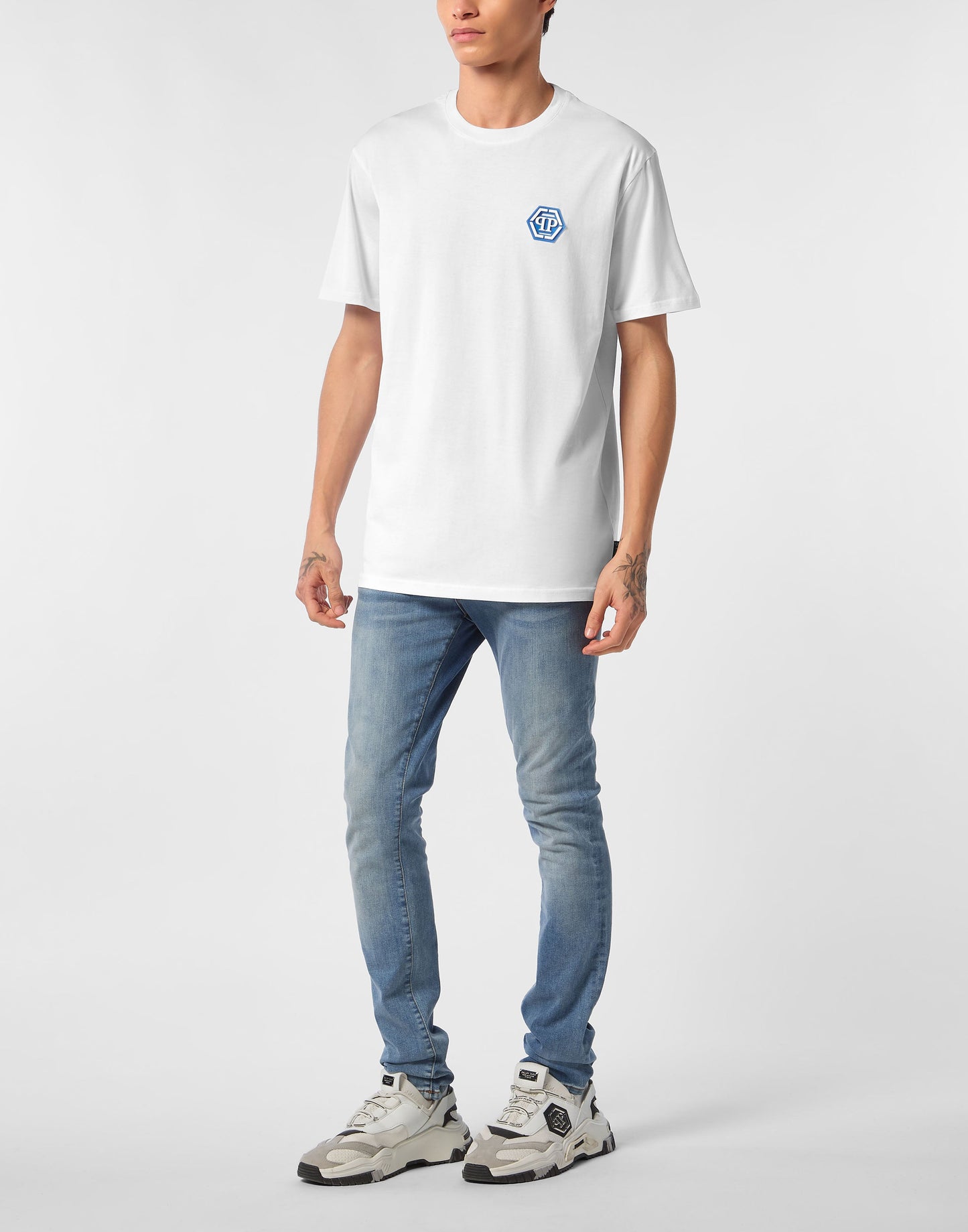 Philipp Plein Jersey T-shirt Iconic Plein 男款白色T恤穿搭示範 189cm L號