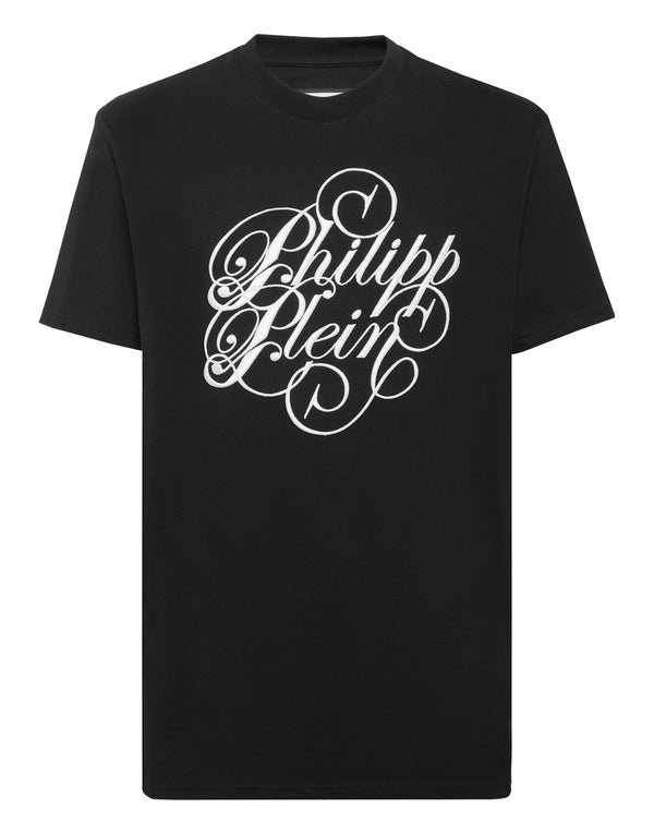 Philipp Plein T-shirt Plein Coursive 黑色完整品牌名白色花體草書大字圓領T恤 男款正面