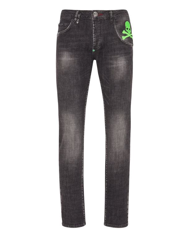 PHILIPP PLEIN Denim Trousers Super Straight Cut Skull&Bones