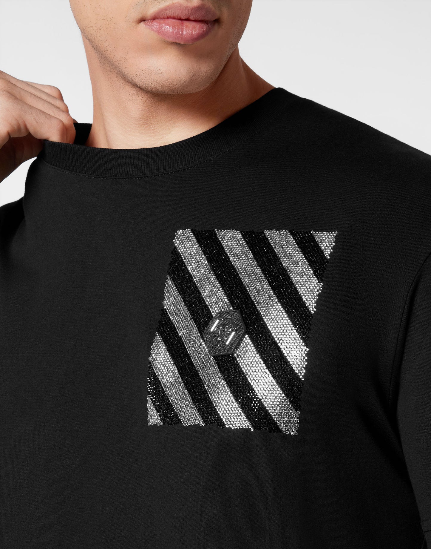 T-shirt Round Neck SS with Crystals Rainbow Stripes