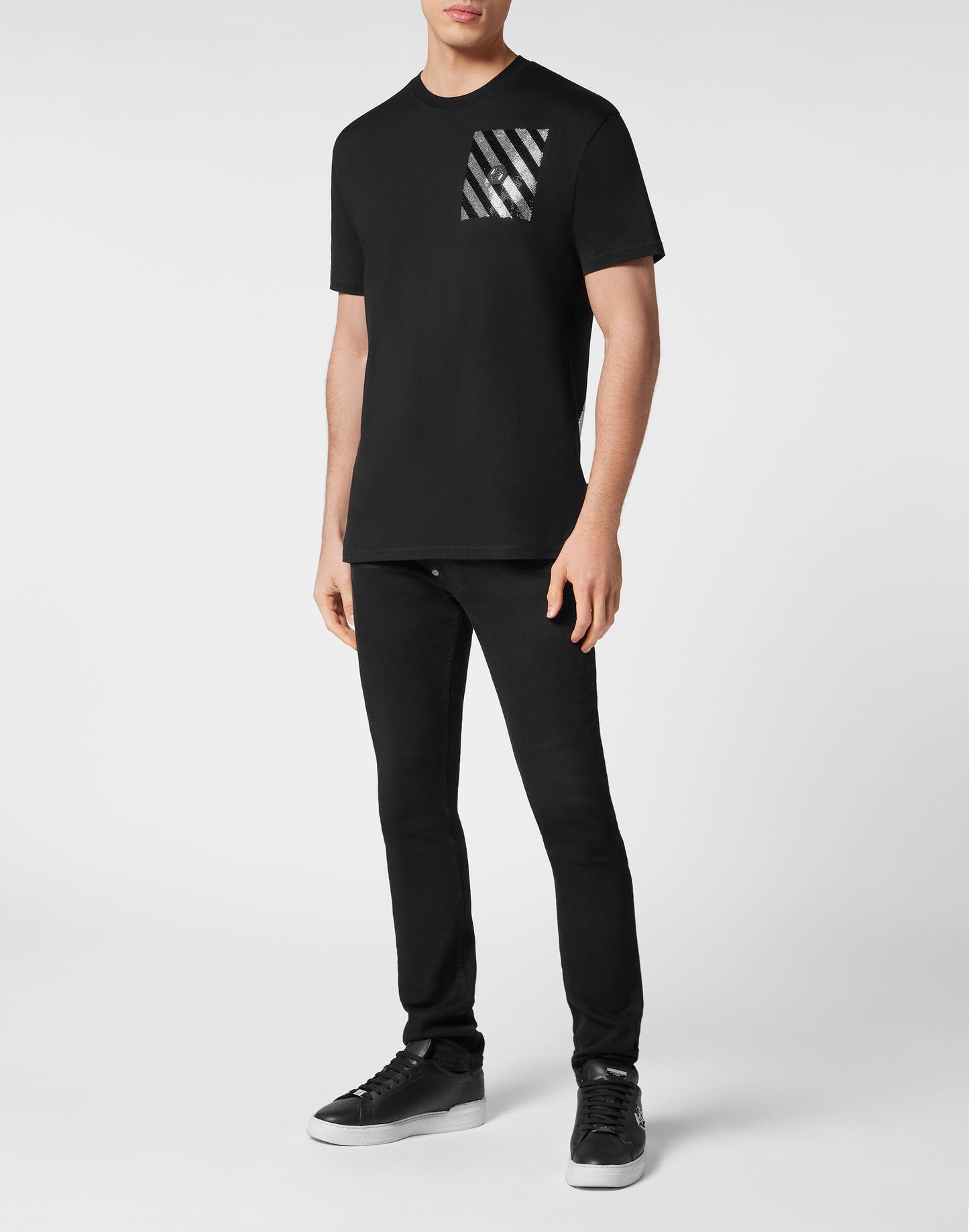 T-shirt Round Neck SS with Crystals Rainbow Stripes