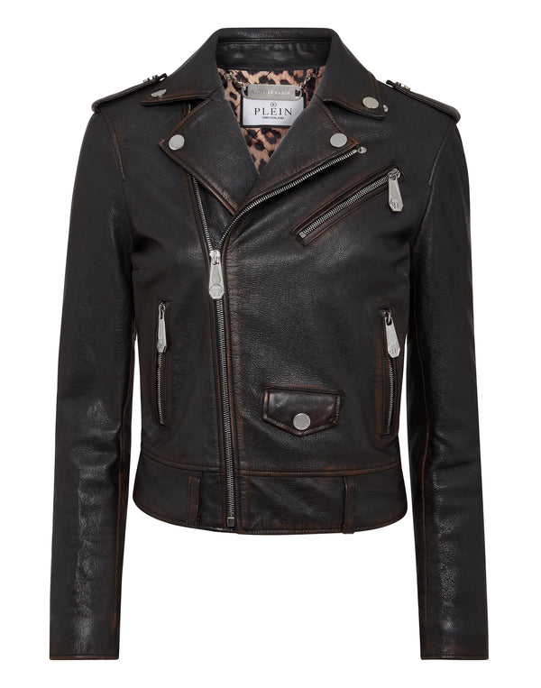 PHILIPP PLEIN Vintage Leather Boxy Biker