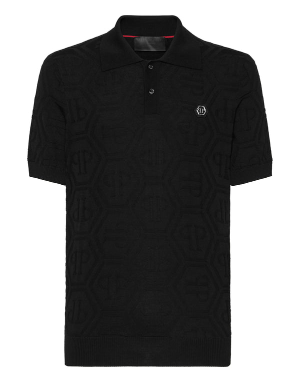 PHILIPP PLEIN Jacquard Silk Wool Pullover Polo-Neck SS Monogram