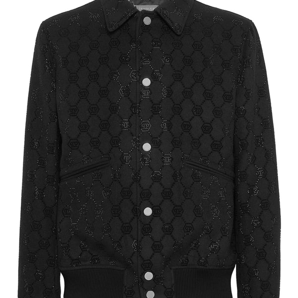 Philipp Plein|Wool Bomber Monogram 滿版暗紋提花羊毛夾克 男款