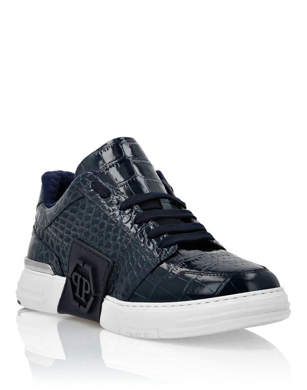 PHILIPP PLEIN Croco Printed Leather Lo-Top Sneakers Hexagon